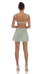 Sequin Pearl Cutout Dress Emerald Green