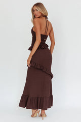 Chocolate Maxi Dress with Smocked Frill Trim