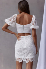 First Love Tied Bust Lace Dress White