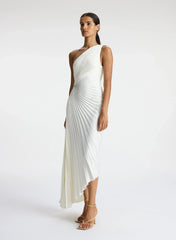 Satin Pleated One Shoulder Dress
