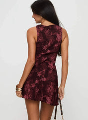 Paisley Mini Dress Burgundy Romance