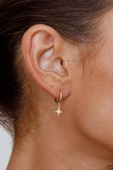 Drop Diamante Hoop Earrings Gold Toned