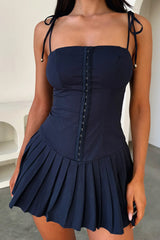 Pleated Mini Dress Navy Blue