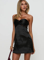 Strapless Satin Mini Dress with Twisted Knot Detail