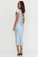 Cap Sleeve Cowl Back Midi Dress in Baby Blue