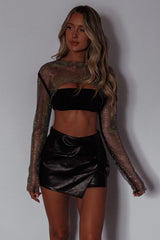 Fishnet Crop Top Black Rhinestone Mesh