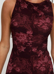 Paisley Mini Dress Burgundy Romance