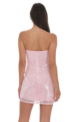 Pink Sequin Bow Strapless Mini Dress