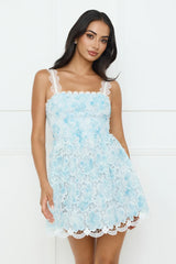 Vivid Bloom Mini Dress Flowy Skirt Embroidered Details
