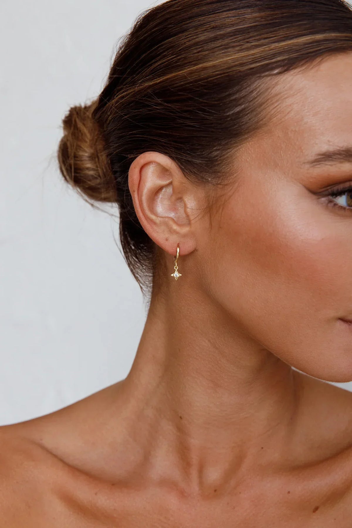 Drop Diamante Hoop Earrings Gold Toned