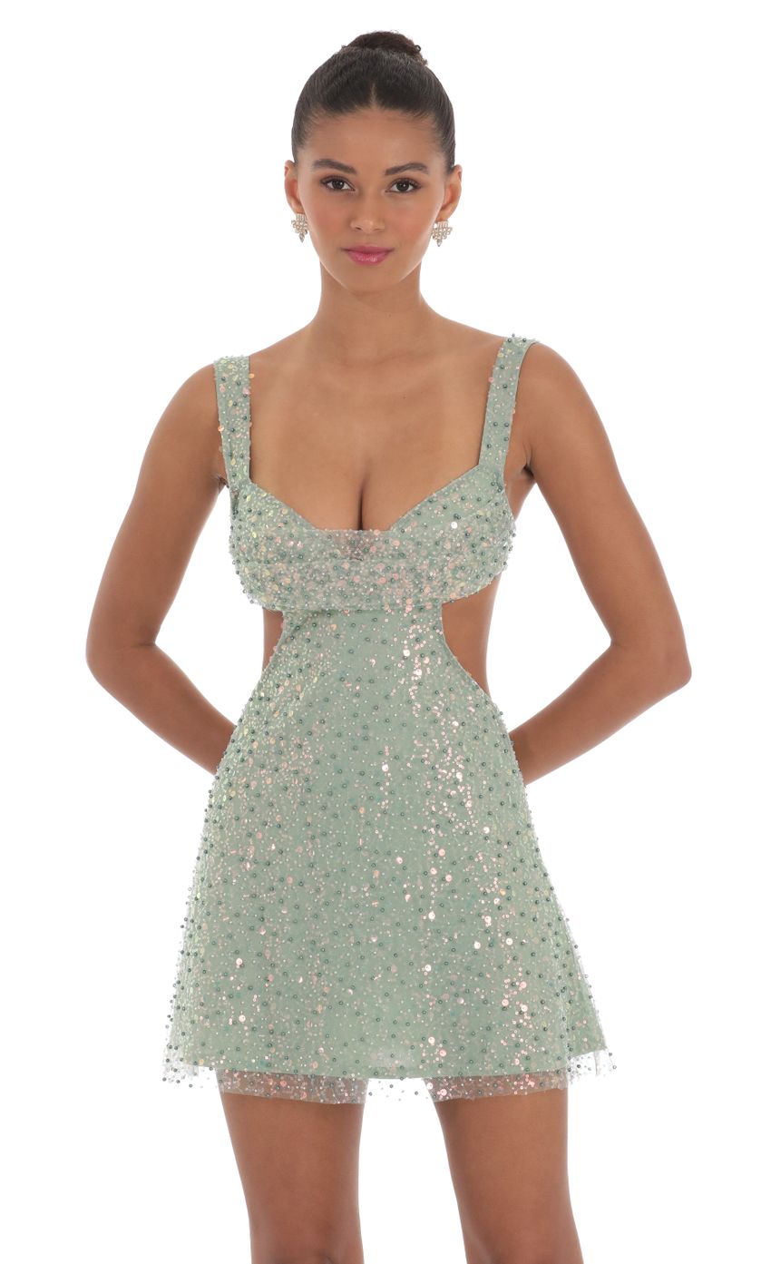 Sequin Pearl Cutout Dress Emerald Green