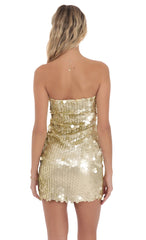 Strapless Circle Sequin Gold Dress
