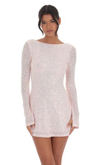 Sequin Open Back Mini Dress Pink Sparkle