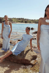 Cap Sleeve Cowl Back Midi Dress in Baby Blue