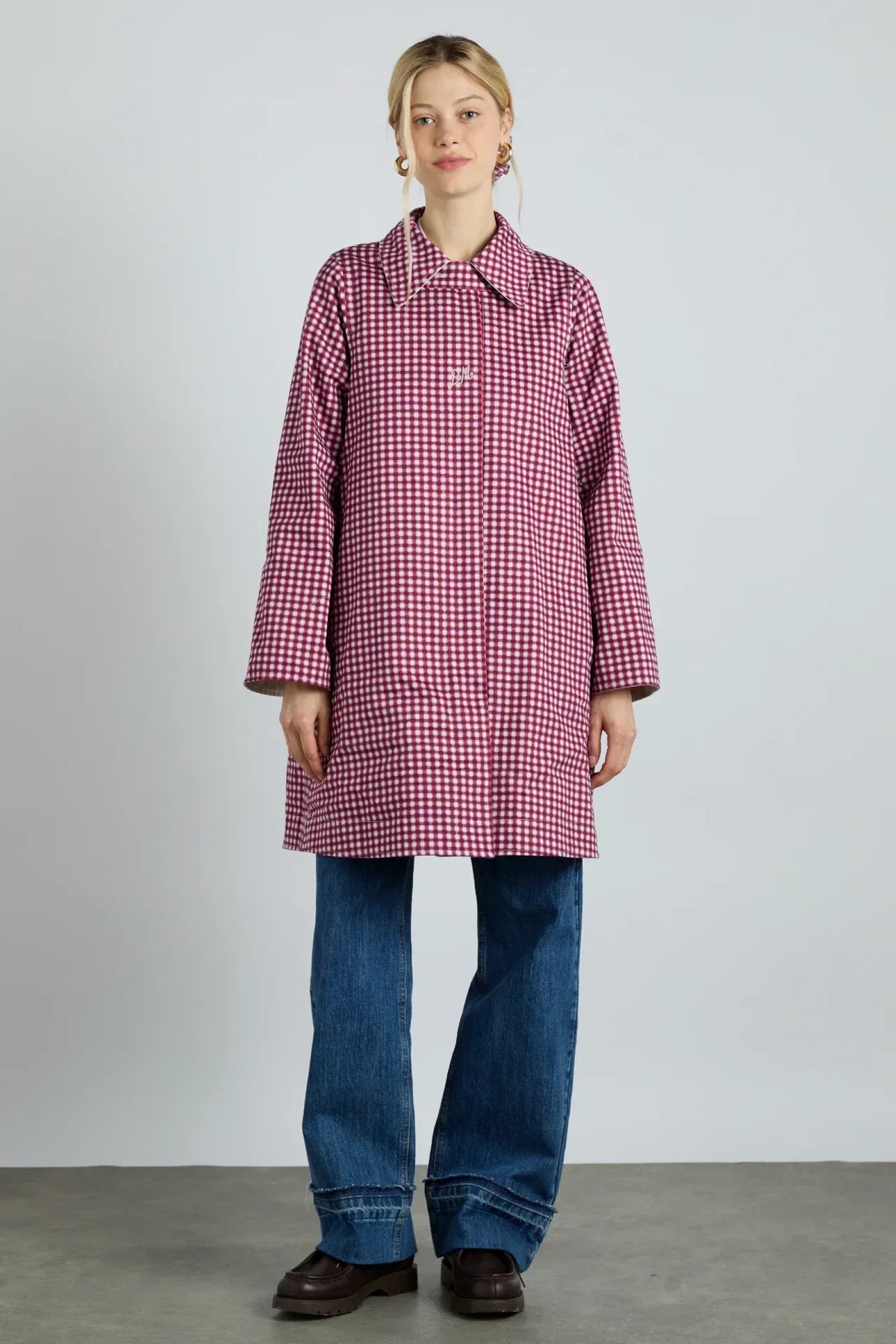 Reversible Gingham Trench Coat with Bow
