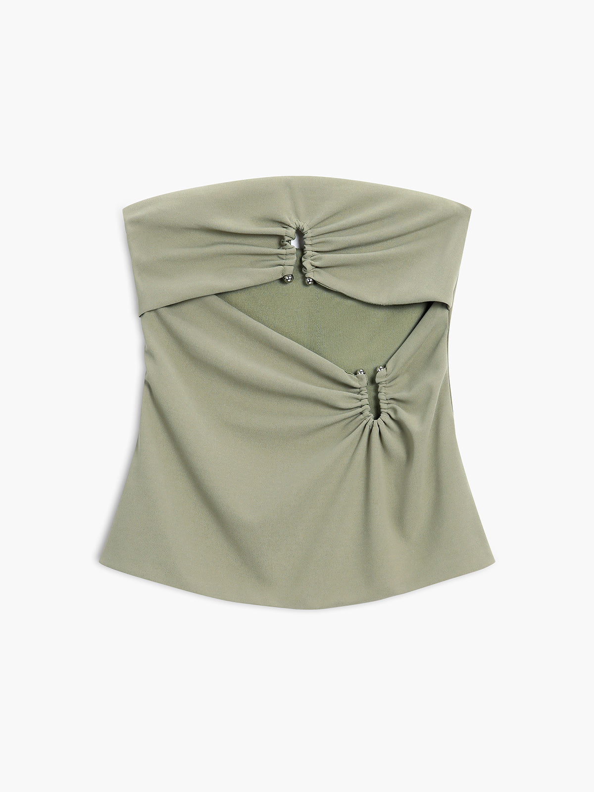 U Ring Cutout Zippered Tube Top Pleated Design