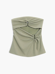 U Ring Cutout Zippered Tube Top Pleated Design