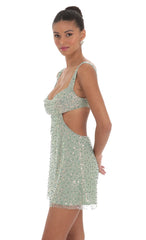 Sequin Pearl Cutout Dress Emerald Green