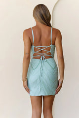 Twirl In Lights Sequin Mini Dress Sparkle Sage Evening