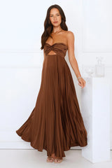 Strapless Satin Pleated Maxi Dress