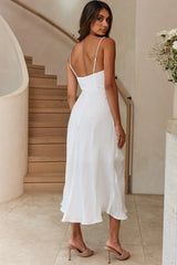 Elegant Fitted Bodice Midi Dress with Cami Straps