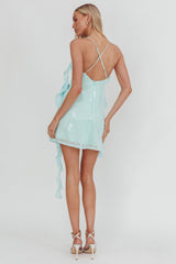Ruffle Rosette Sequin Mini Dress Mint