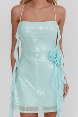 Ruffle Rosette Sequin Mini Dress Mint
