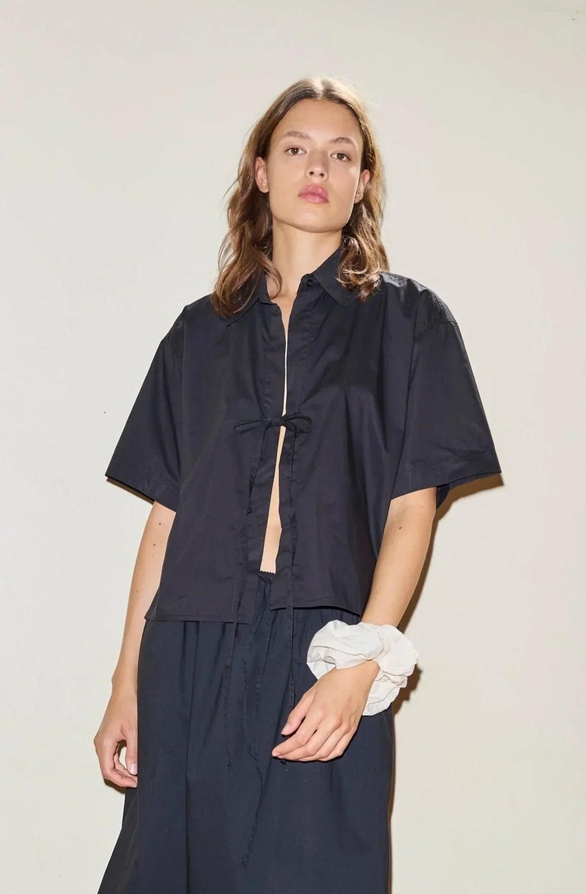 The Tied Up Shirt Black Oversized Box Fit