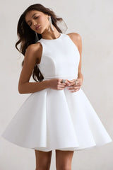 White Racer Neck Skater Dress