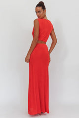 Coral Maxi Dress with Twist Waist Detail