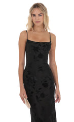 Velvet Floral Cowl Neck Maxi Dress