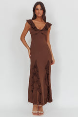 Ruffle Trimmed Maxi Dress In Chocolate