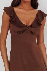 Ruffle Trimmed Maxi Dress In Chocolate