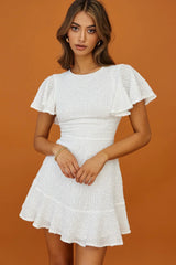 Angel Sleeve Empire Dress White