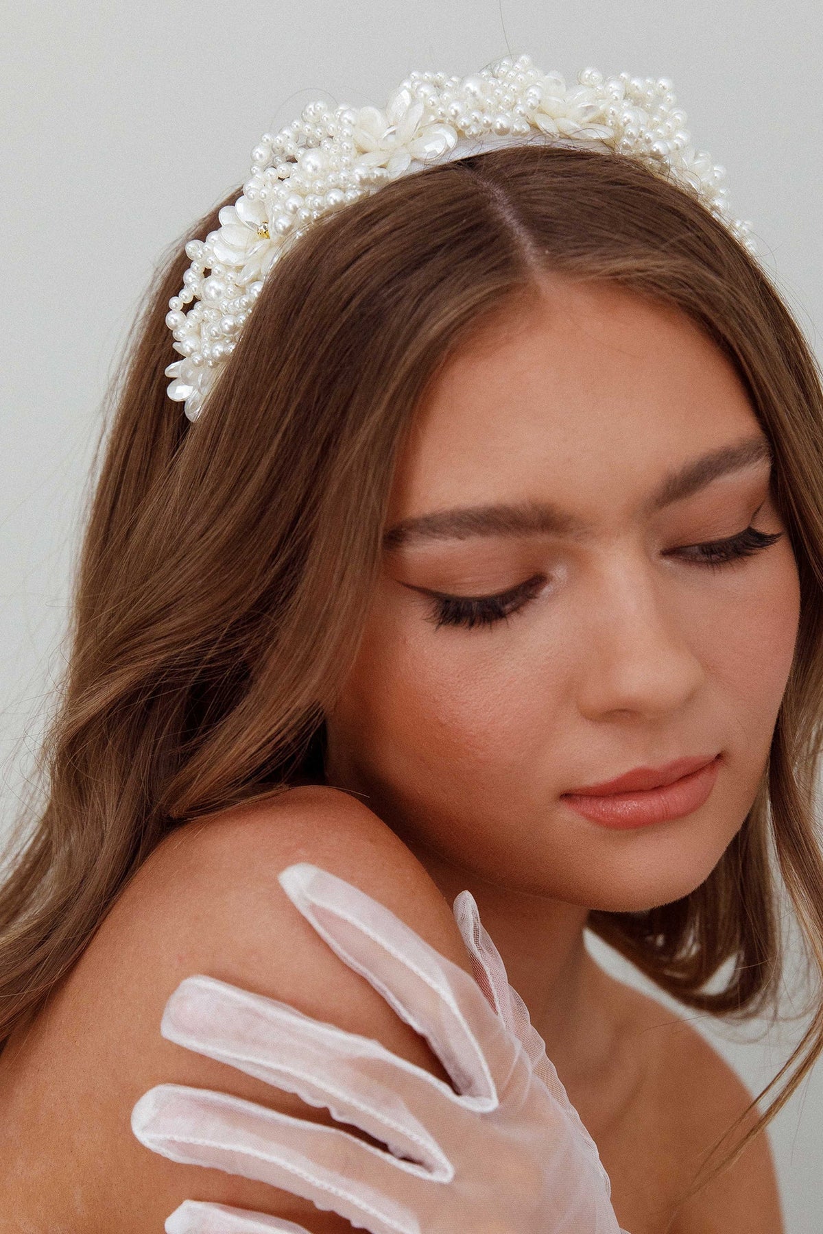 Floral Pearl Headband White Wide Band