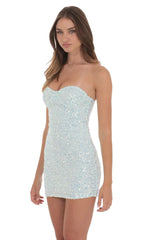 Sequin Strapless Bodycon Dress in Seafoam Blue
