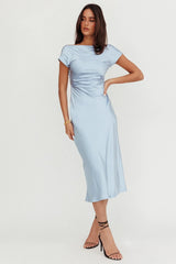 Cap Sleeve Cowl Back Midi Dress in Baby Blue