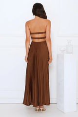 Strapless Satin Pleated Maxi Dress