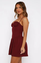 Wine Mini Dress with Adjustable Straps