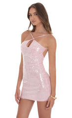 Sequin Keyhole Dress Pink Sparkle