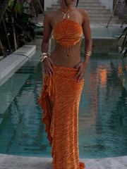 Orange Velvet Halter Top