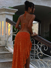 Orange Velvet Halter Top