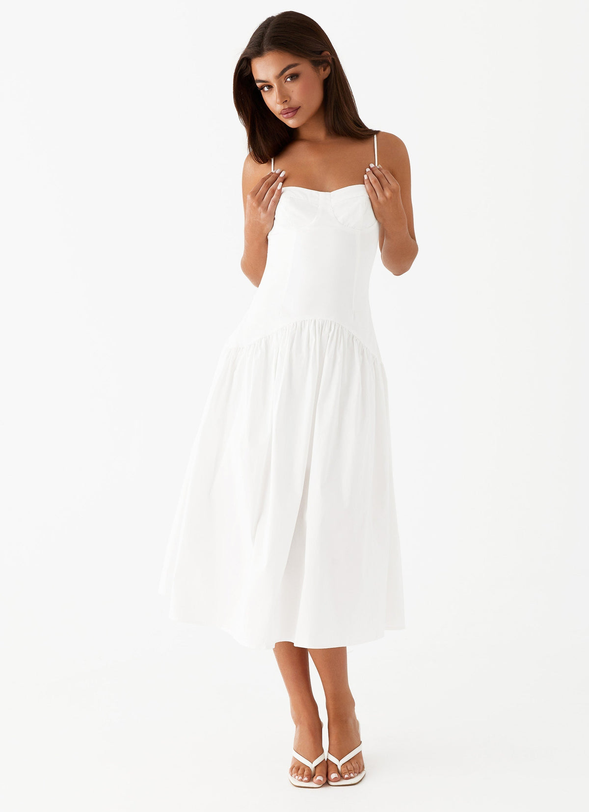Yvette Corset Midi Dress White Evening Elegance