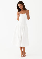 Yvette Corset Midi Dress White Evening Elegance