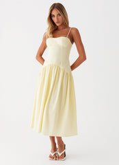Yellow Corset Midi Dress Sweetheart Neckline Elegant Silhouette