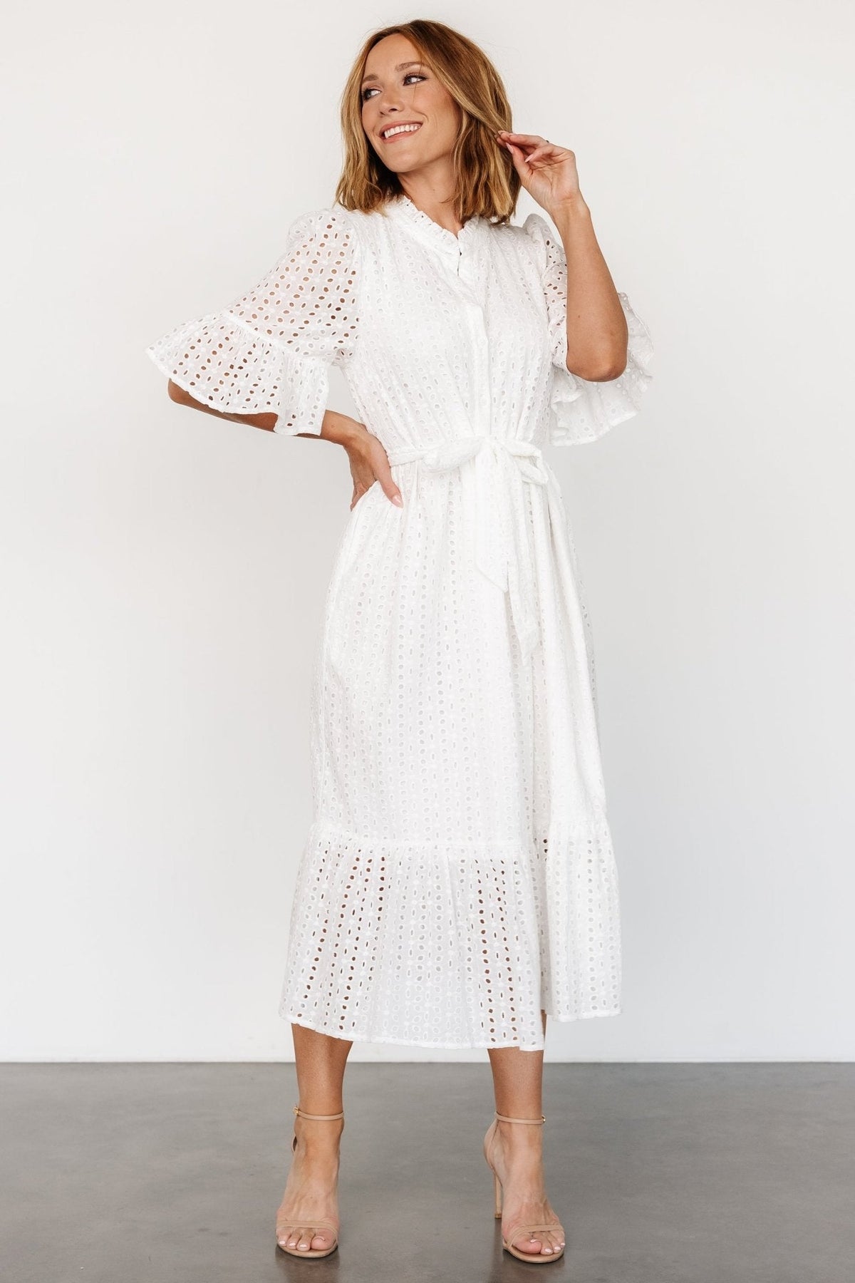 Virginia Eyelet Midi Dress Off White