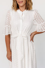 Virginia Eyelet Midi Dress Off White